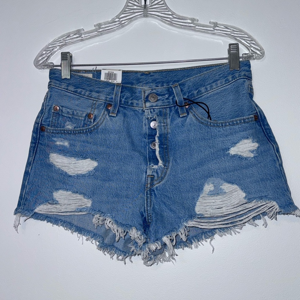 Levi's Blue Distressed Jean Shorts
